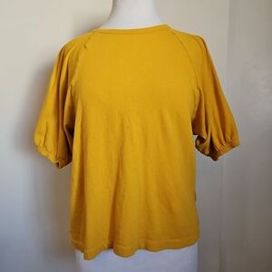 J.Crew Mustard Yellow Cotton Top Short Puff Sleeves Size Medium
